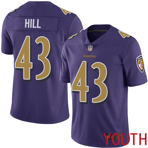 Baltimore Ravens Limited Purple Youth Justice Hill Jersey NFL Football #43 Rush Vapor Untouchable